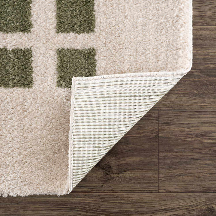 Baback Modern Geometrical Beige And Green Washable Area Rug - The Rug Decor
