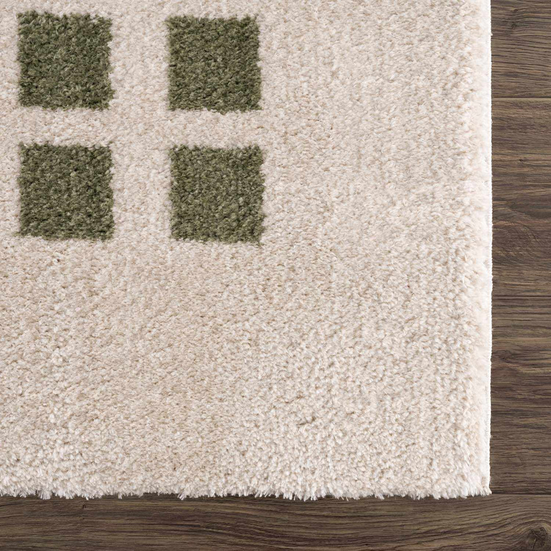Baback Modern Geometrical Beige And Green Washable Area Rug - The Rug Decor