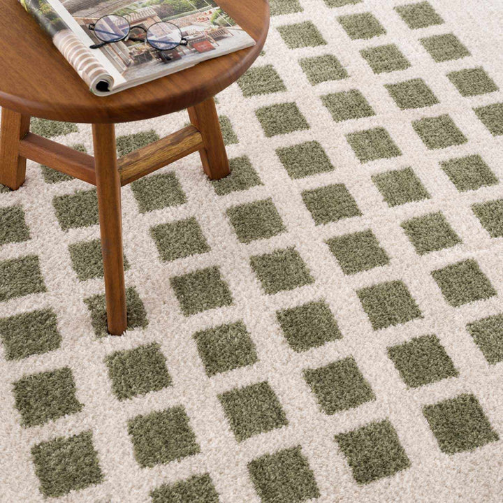 Baback Modern Geometrical Beige And Green Washable Area Rug - The Rug Decor