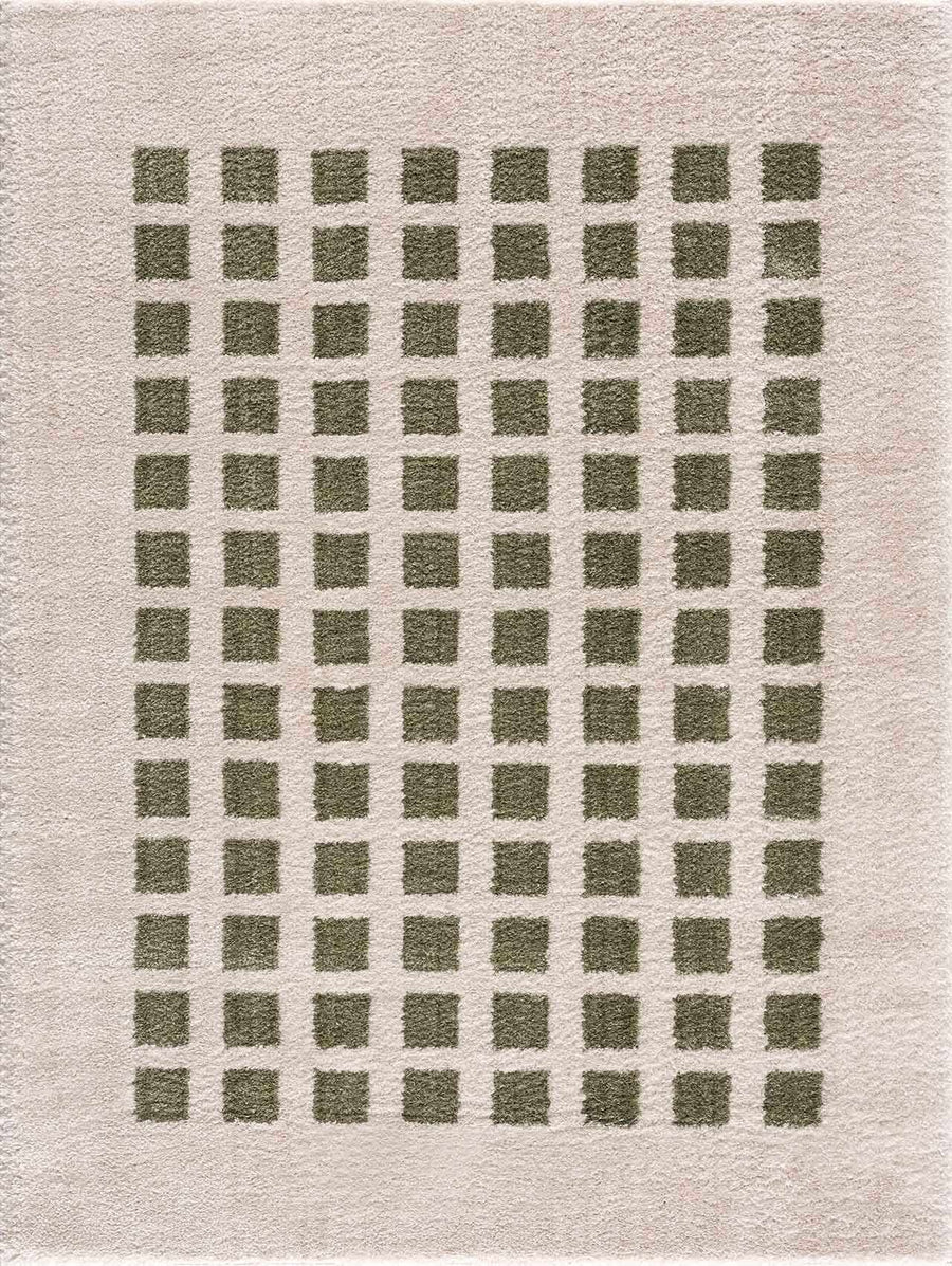 Baback Modern Geometrical Beige And Green Washable Area Rug - The Rug Decor