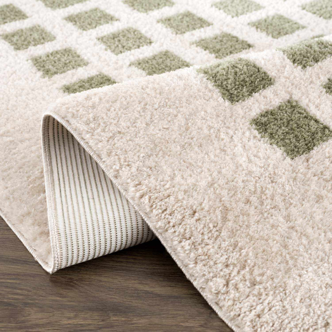 Baback Modern Geometrical Beige And Green Washable Area Rug - The Rug Decor