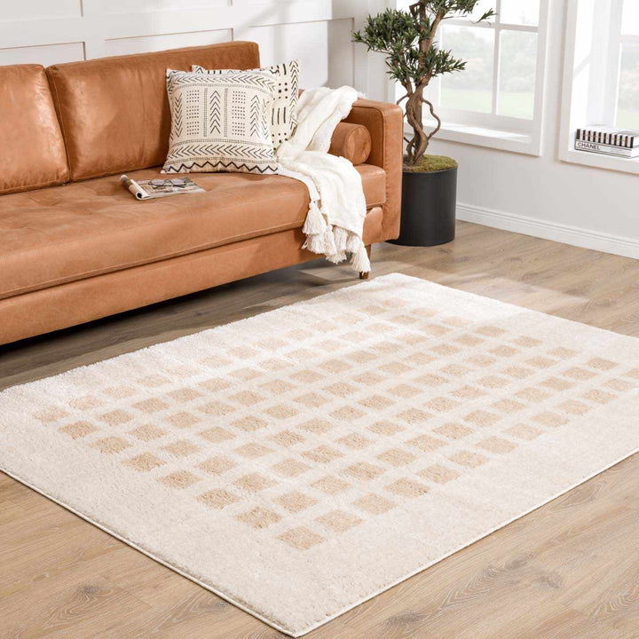 Baback Modern Geometrical Beige Washable Area Rug - The Rug Decor
