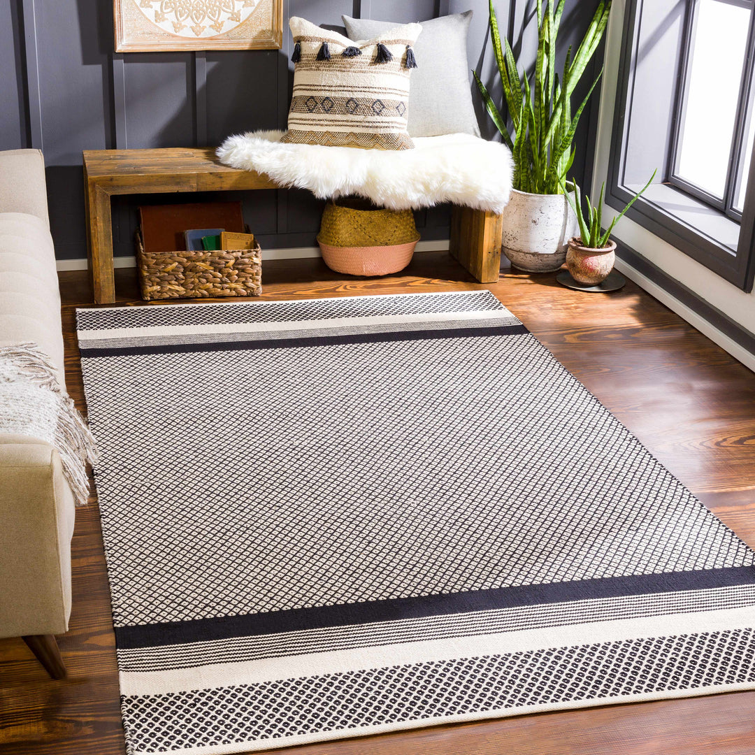 Bacag Modern Style Ivory And Black Hand Woven Area Rug