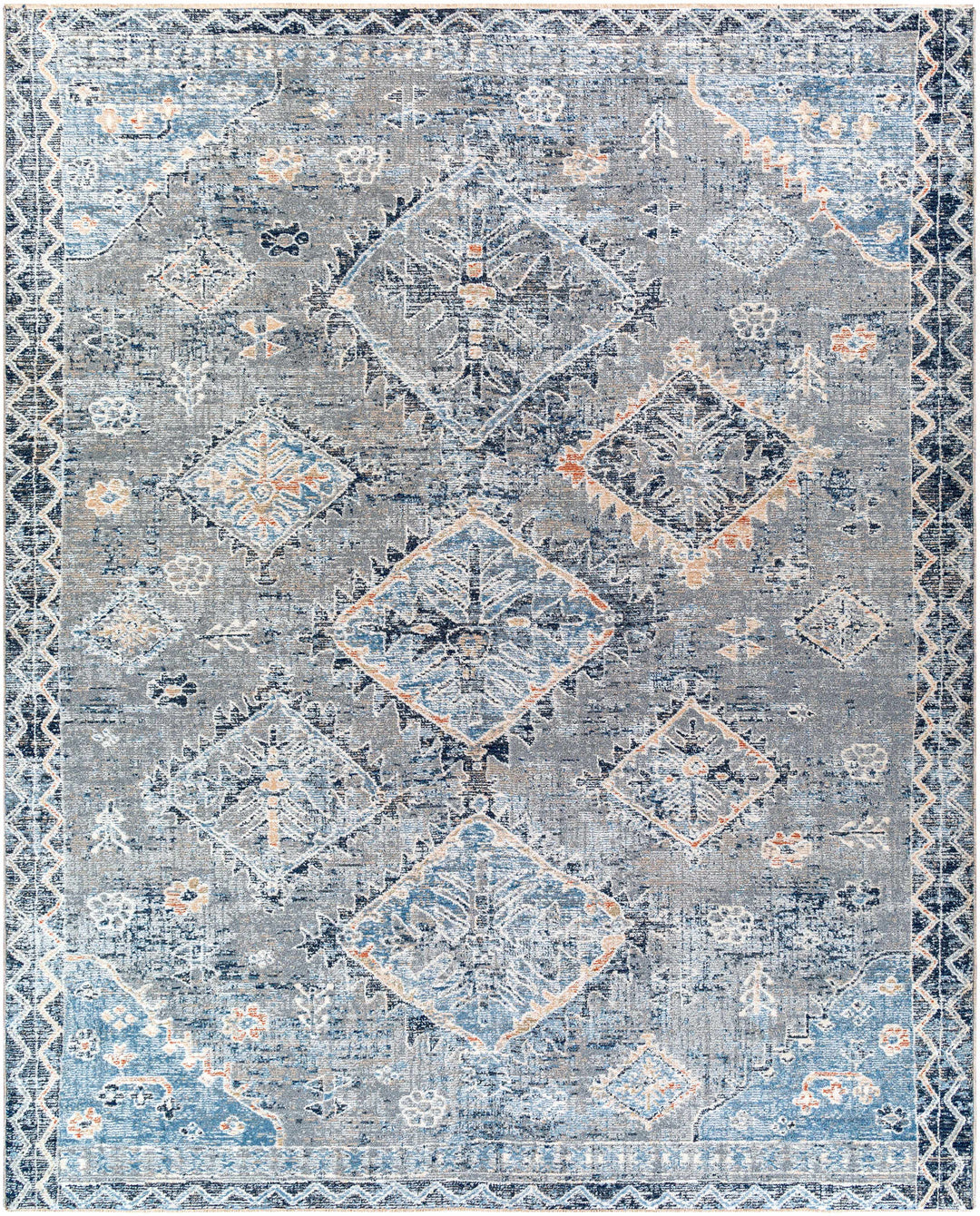 Balamban Gray And Blue Traditional Style Area Rug