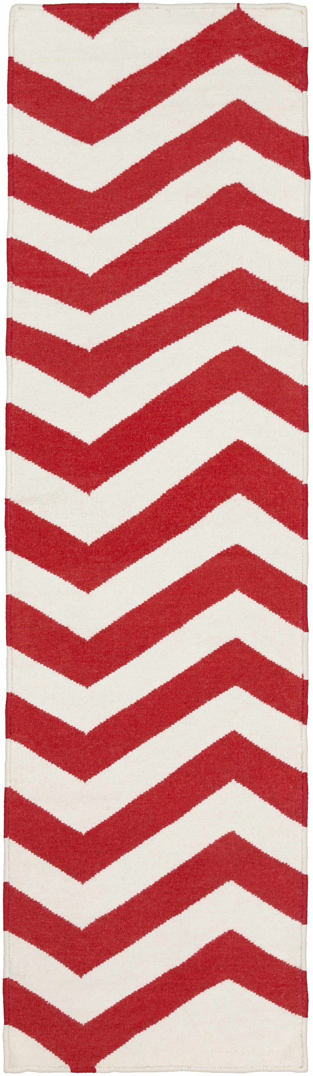 Baldwin Contemporary Geometrical Red And White Hand Woven Area Rug