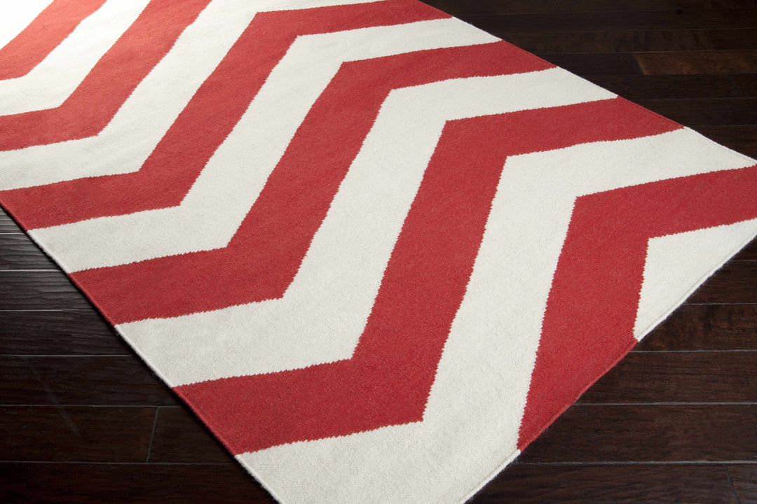 Baldwin Contemporary Geometrical Red And White Hand Woven Area Rug