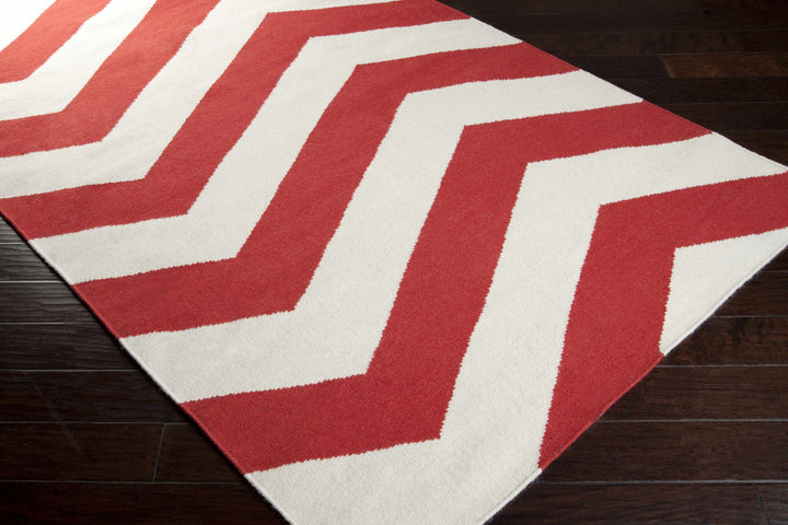 Baldwin Contemporary Geometrical Red And White Hand Woven Area Rug