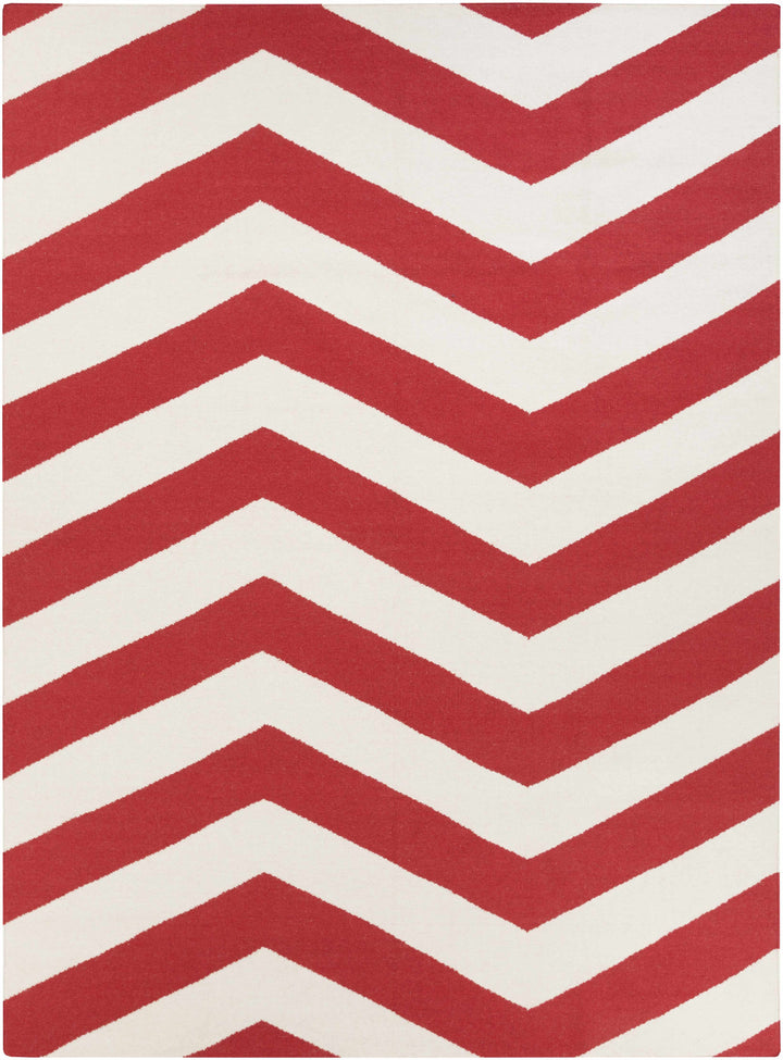 Baldwin Contemporary Geometrical Red And White Hand Woven Area Rug