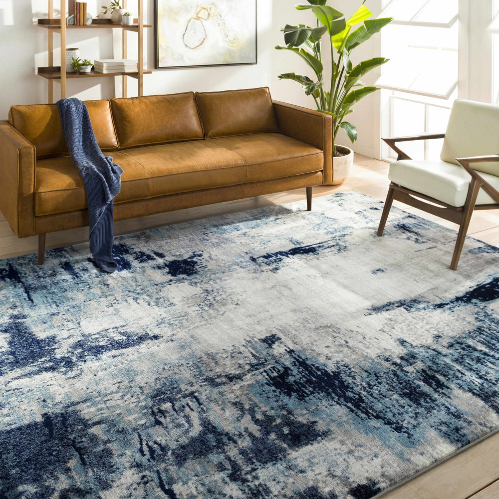 Baldwyn Blue And Ivory Modern Abstract Design Area Rug - The Rug Decor