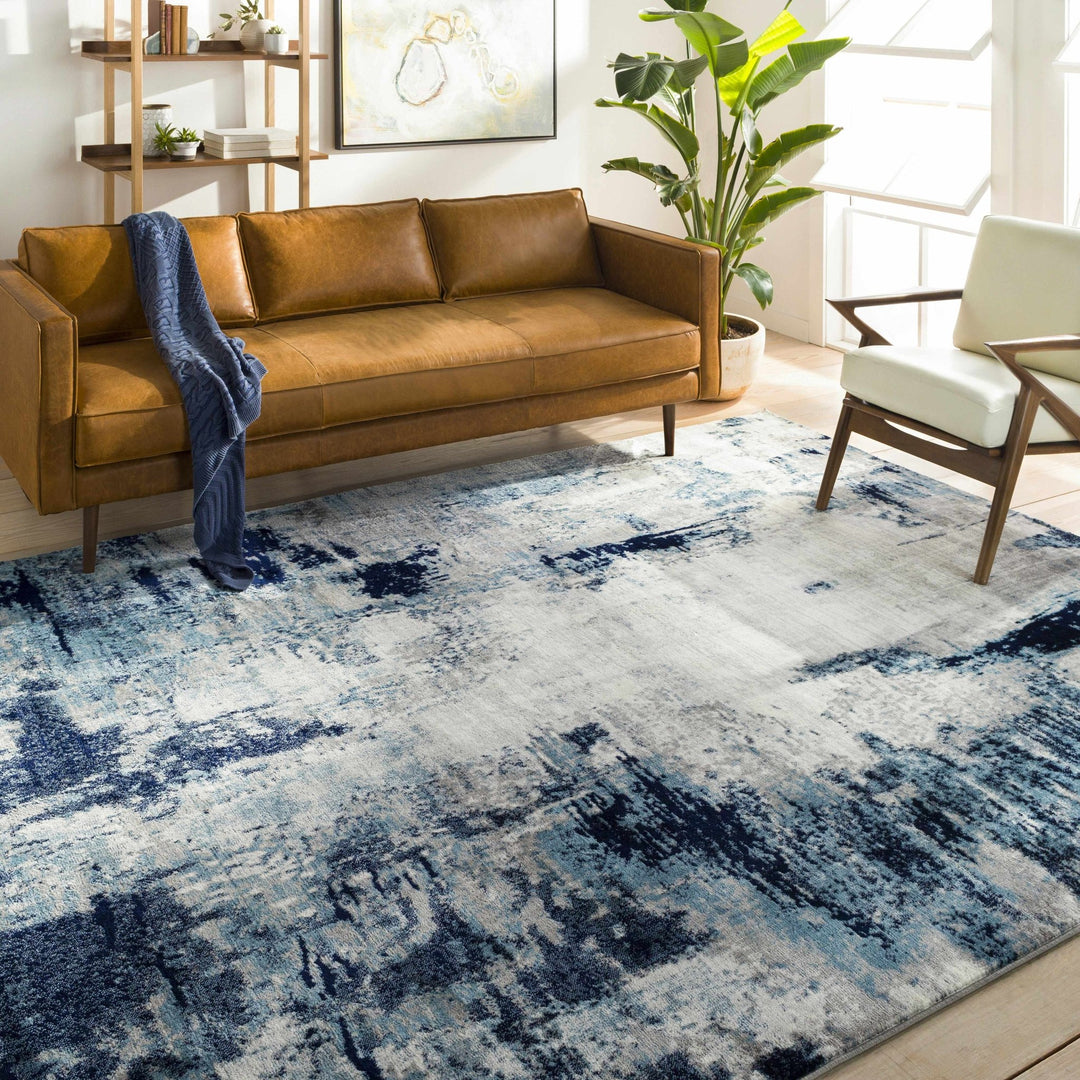 Baldwyn Blue And Ivory Modern Abstract Design Area Rug - The Rug Decor