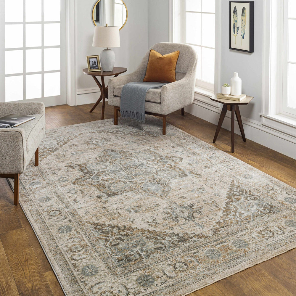Ballisodare Traditional Medallion Design Brown And Beige Rug - The Rug Decor