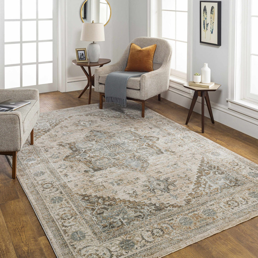 Ballisodare Traditional Medallion Design Brown And Beige Rug - The Rug Decor