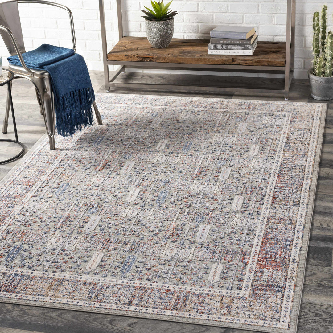 Balmullo Gray And Blue Traditional Style Area Rug