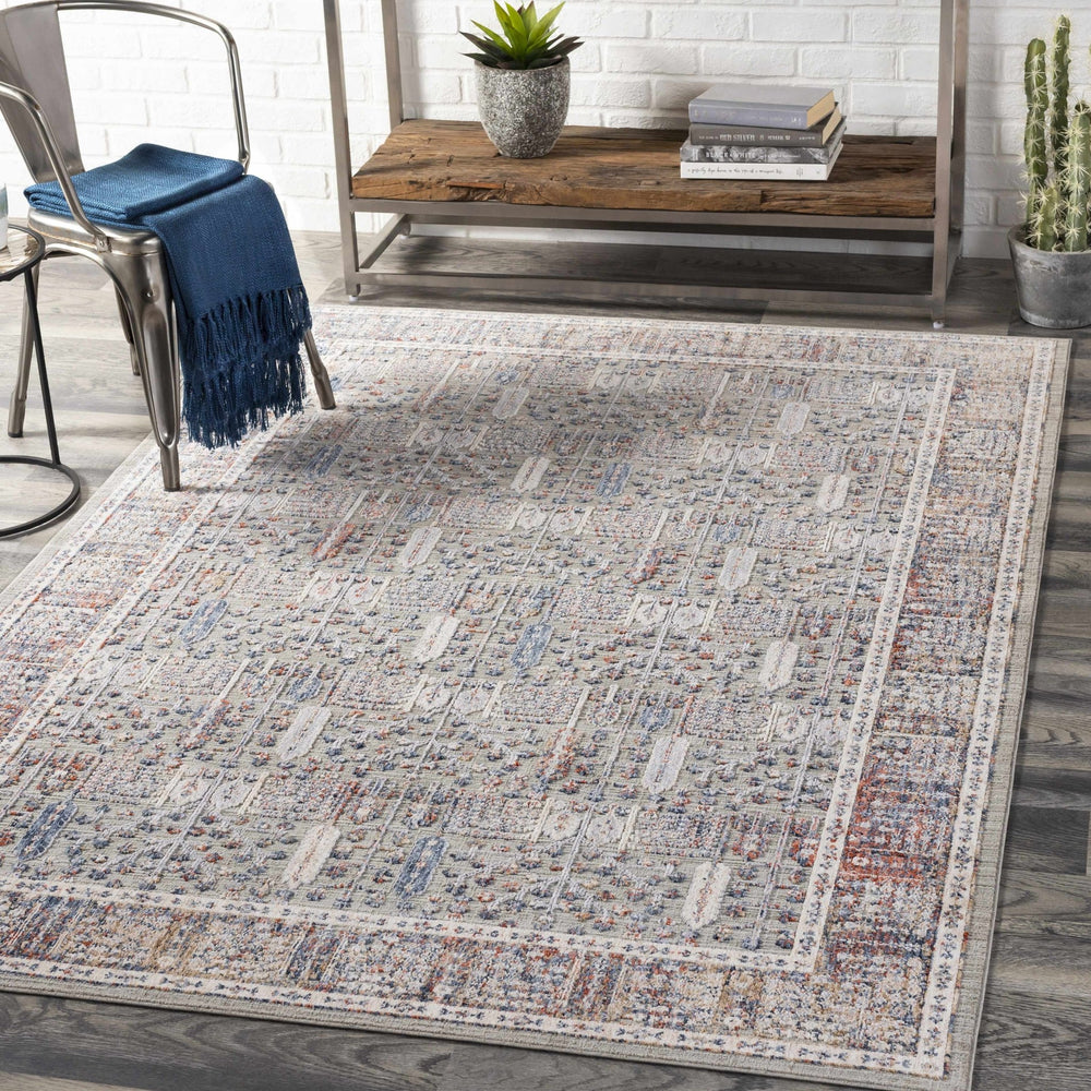 Balmullo Gray And Blue Traditional Style Area Rug - The Rug Decor