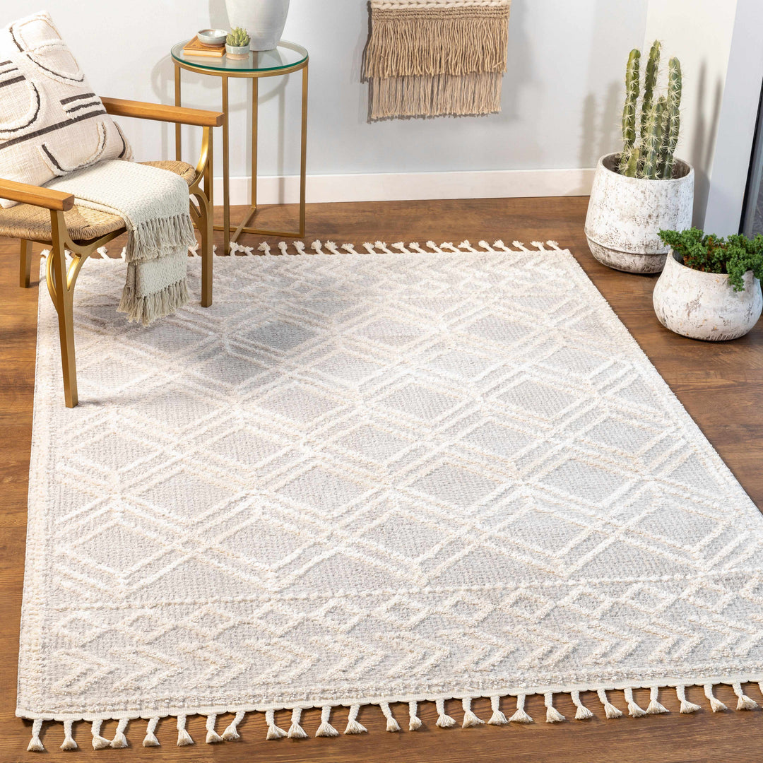 Bansalan Ivory And Gray Modern Geometrical Design Area Rug