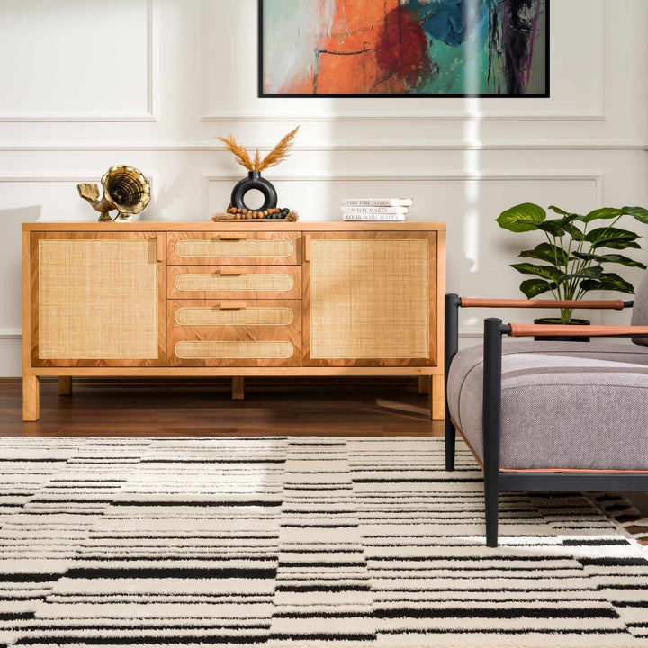 Bansi Modern Style Ivory And Black Area Rug - The Rug Decor
