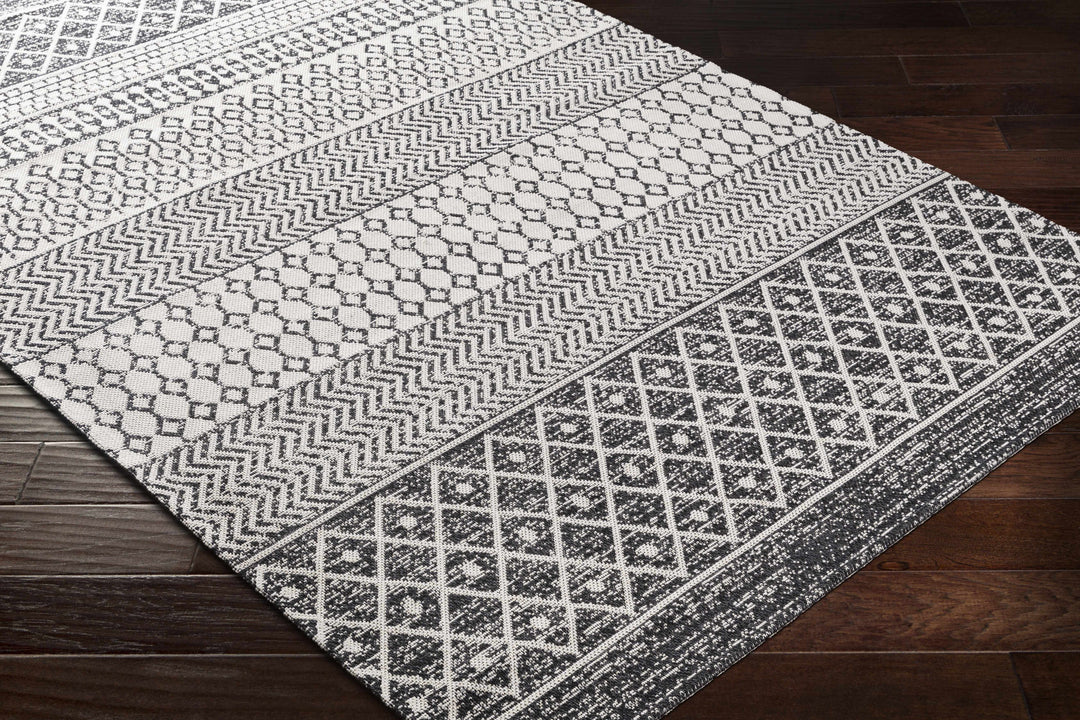 Barnwood Ivory And Black Modern Style Washable Area Rug