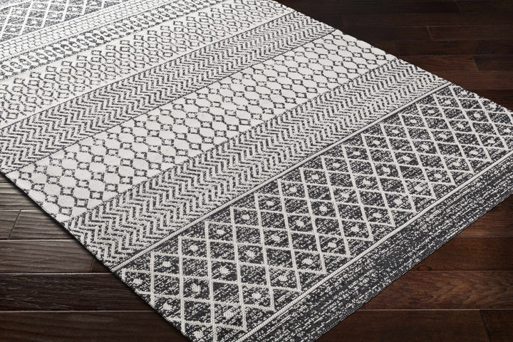 Barnwood Ivory And Black Modern Style Washable Area Rug