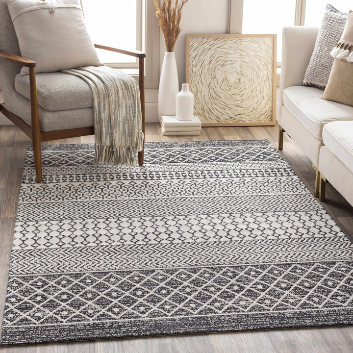 Barnwood Ivory And Black Modern Style Washable Area Rug