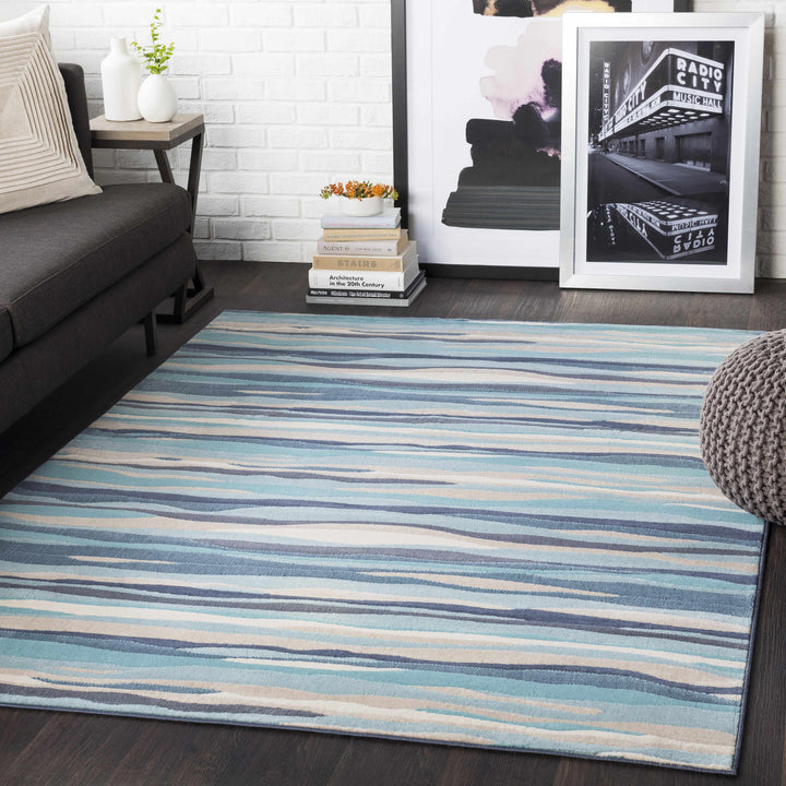 Basco Modern Style Teal And Beige Area Rug