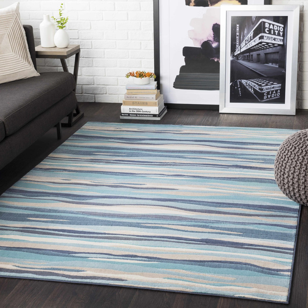Basco Modern Style Teal And Beige Area Rug - The Rug Decor