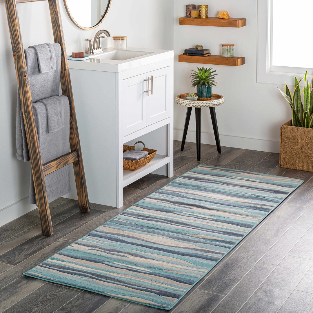 Basco Modern Style Teal And Beige Area Rug
