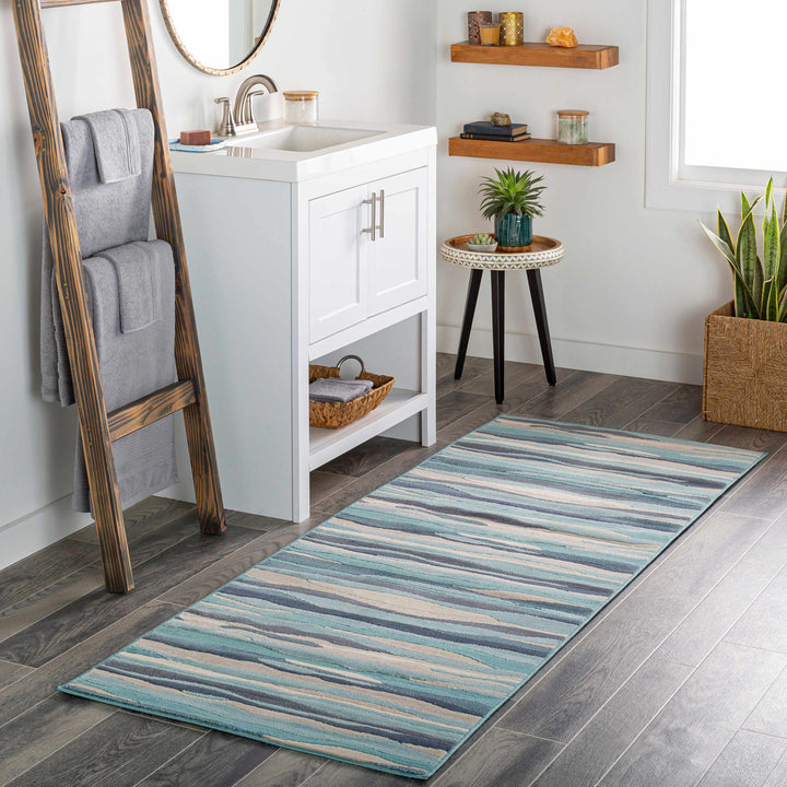 Basco Modern Style Teal And Beige Area Rug