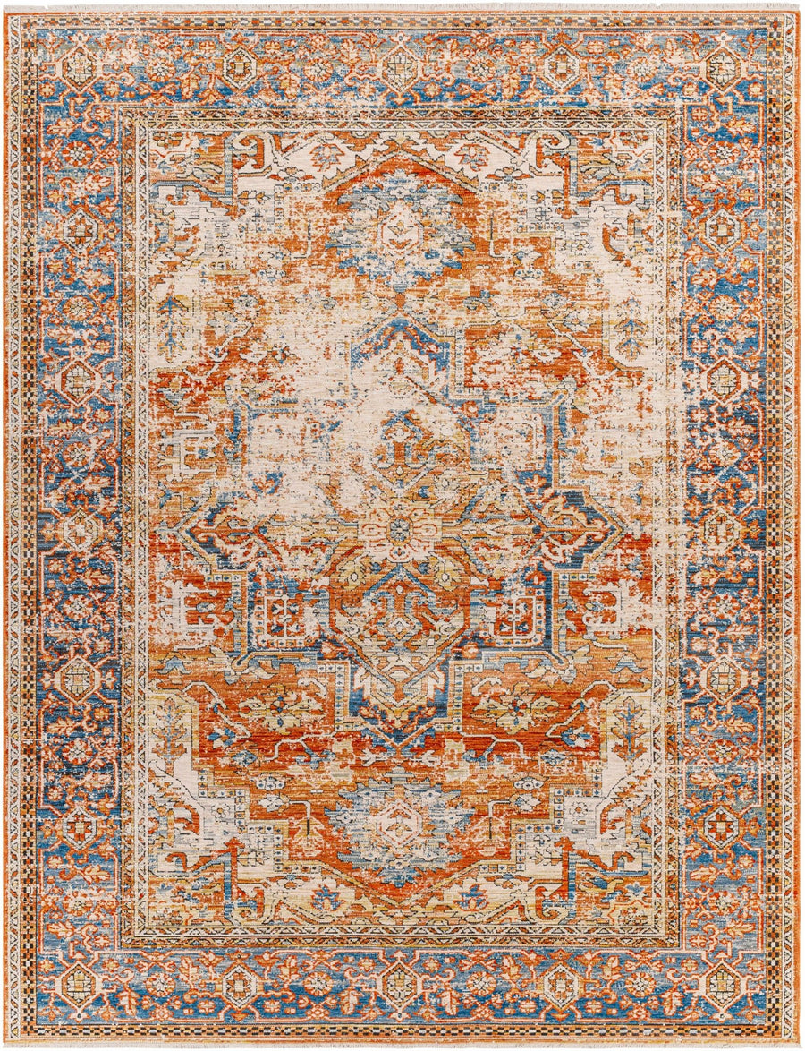 Basim Transitional Orange And Blue Rug - The Rug Decor