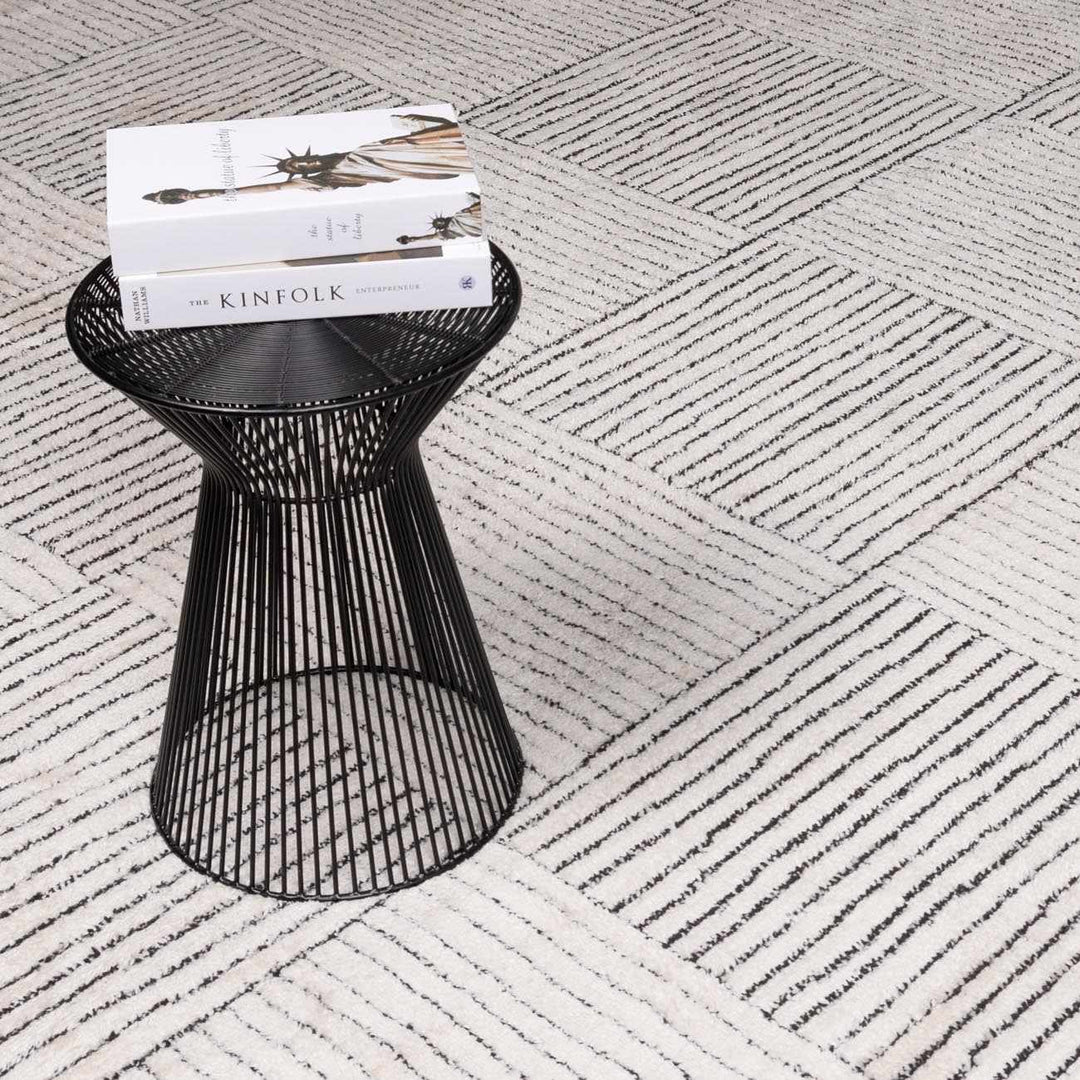 Basira Geometrical Ivory And Black Machine Woven Rug - The Rug Decor