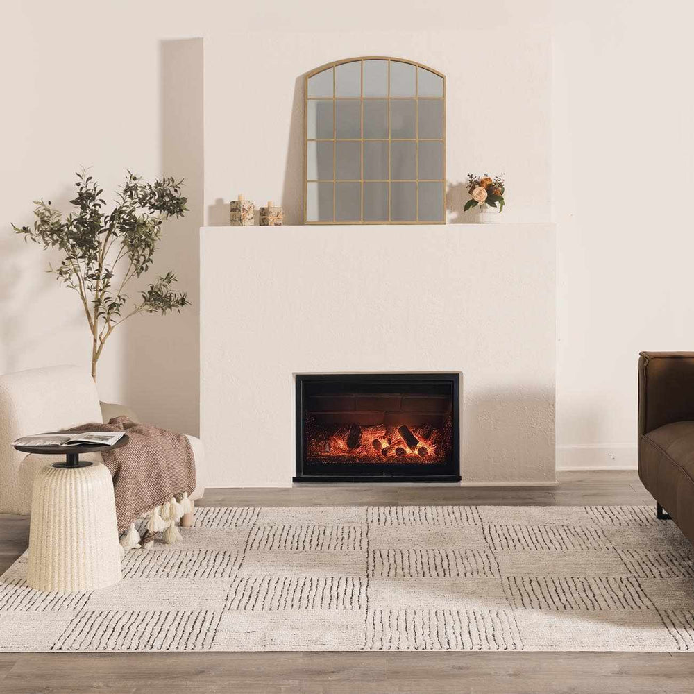 Basira Geometrical Ivory And Black Machine Woven Rug - The Rug Decor