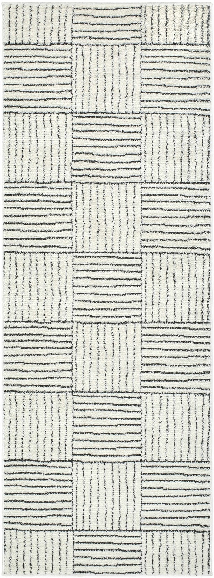 Basira Geometrical Ivory And Black Machine Woven Rug - The Rug Decor
