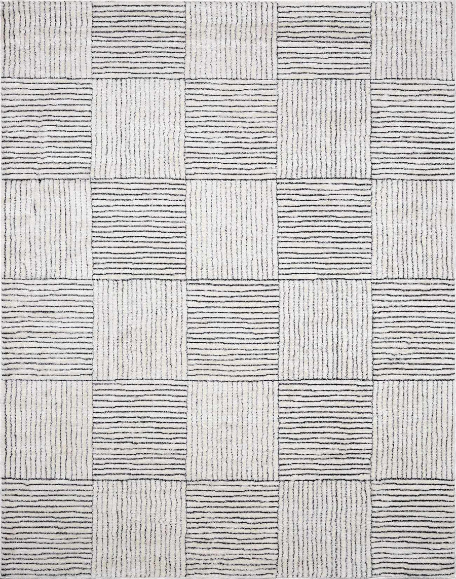 Basira Geometrical Ivory And Black Machine Woven Rug - The Rug Decor