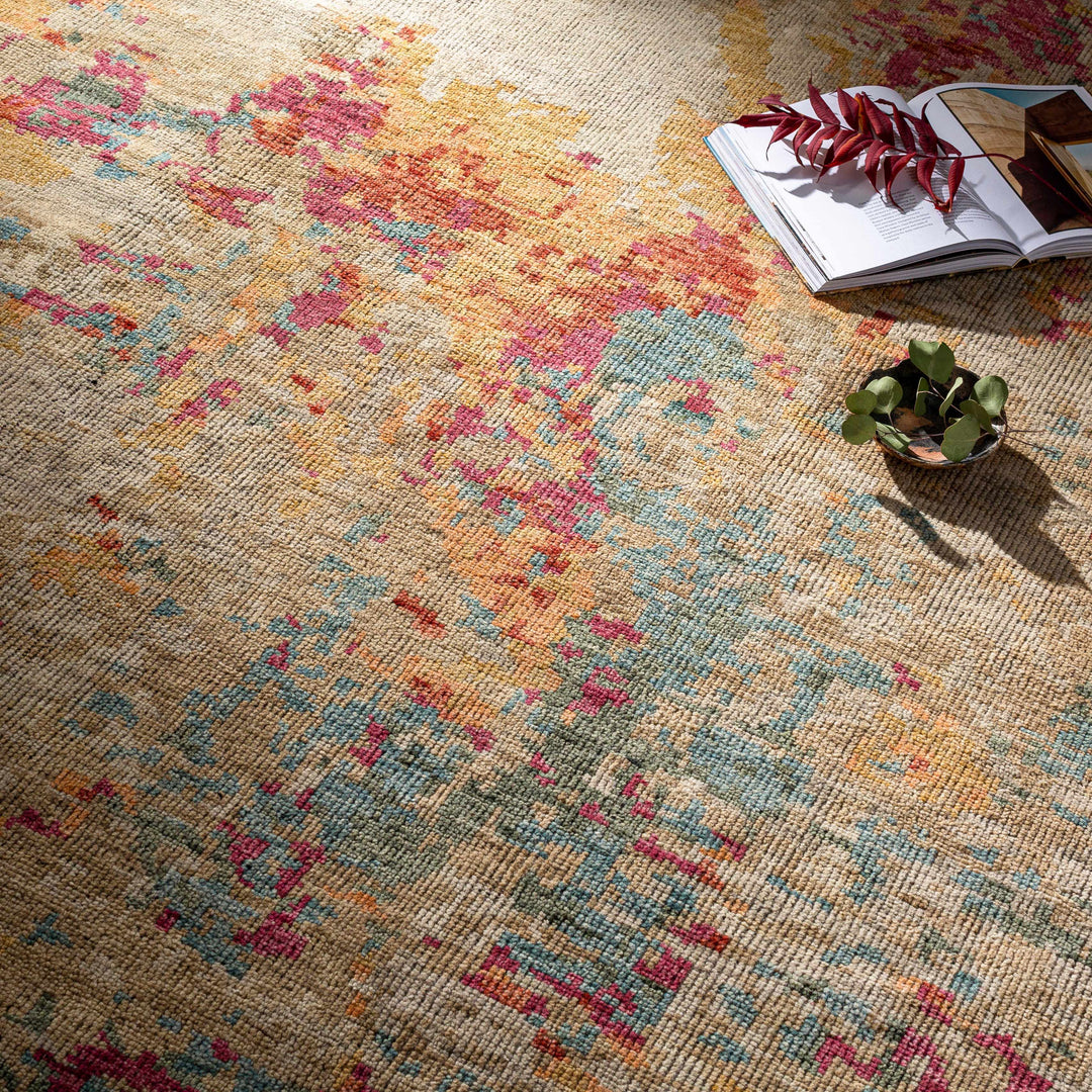 Bassano Contemporary Abstract Beige And Peach Area Rug