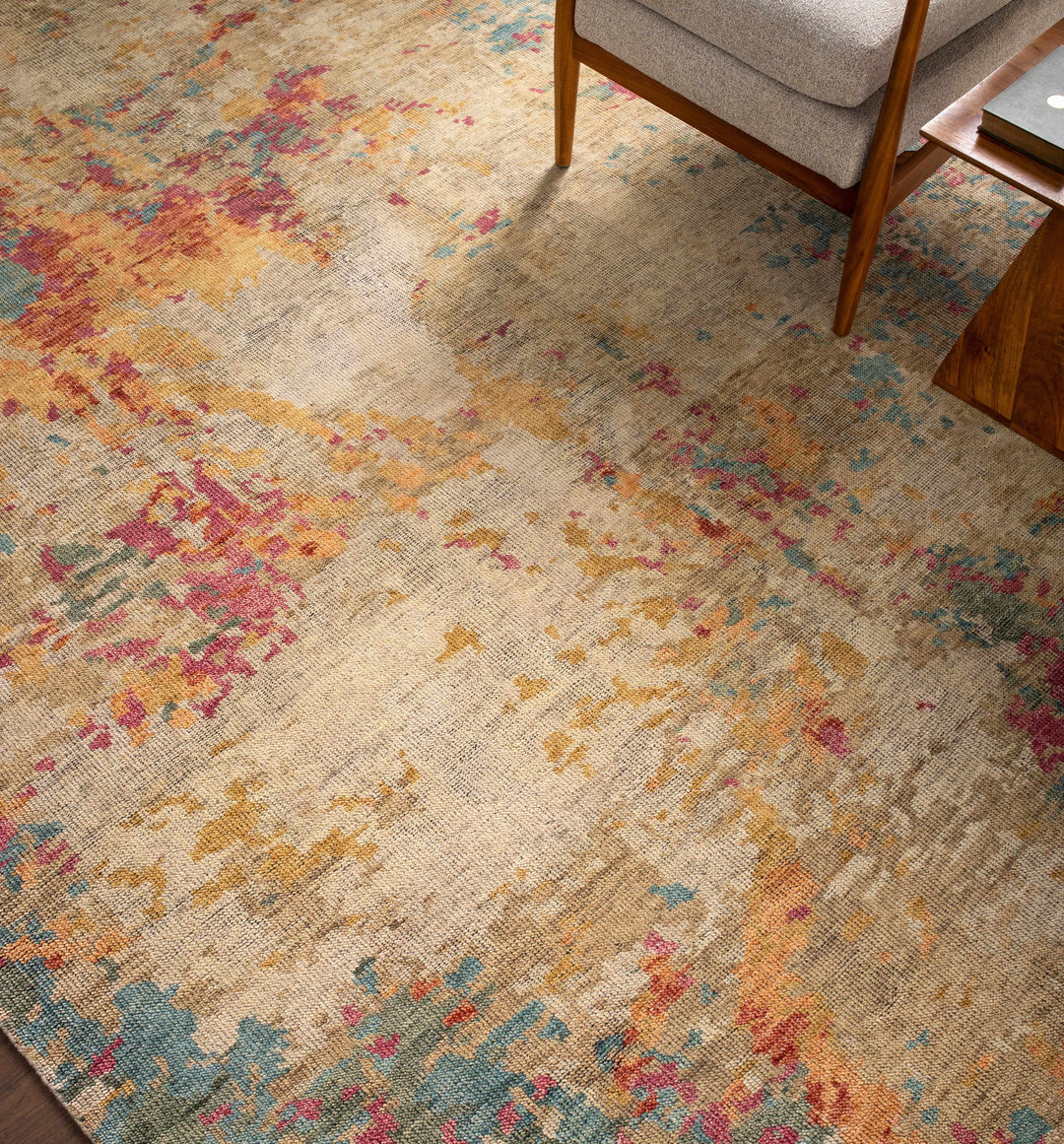 Bassano Contemporary Abstract Beige And Peach Area Rug