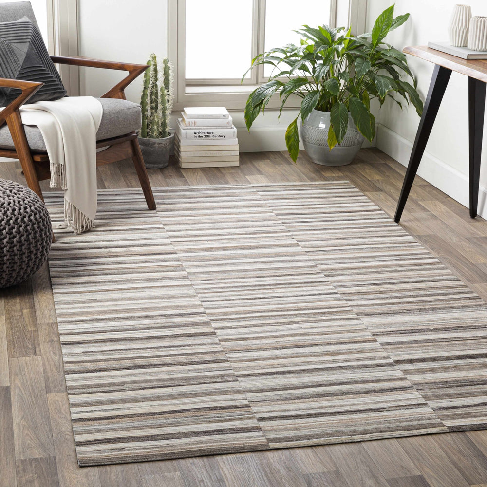 Batehaven Modern Stripes Pattern Gray And Beige Area Rug - The Rug Decor