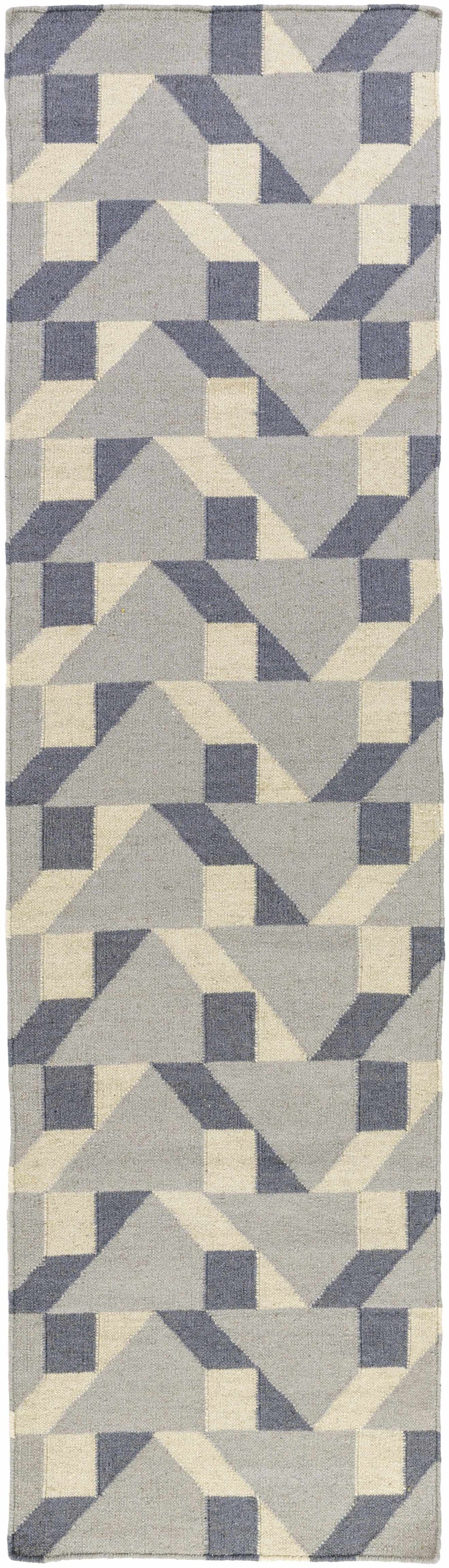 Bayard Contemporary Geometrical Gray And Ivory Hand Woven Rug