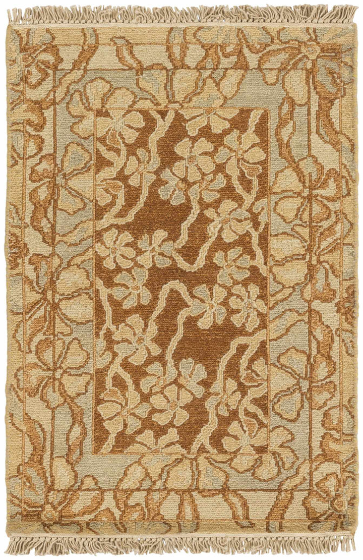 Bayberry Traditional Floral Design Brown Hand Knotted Area Rug