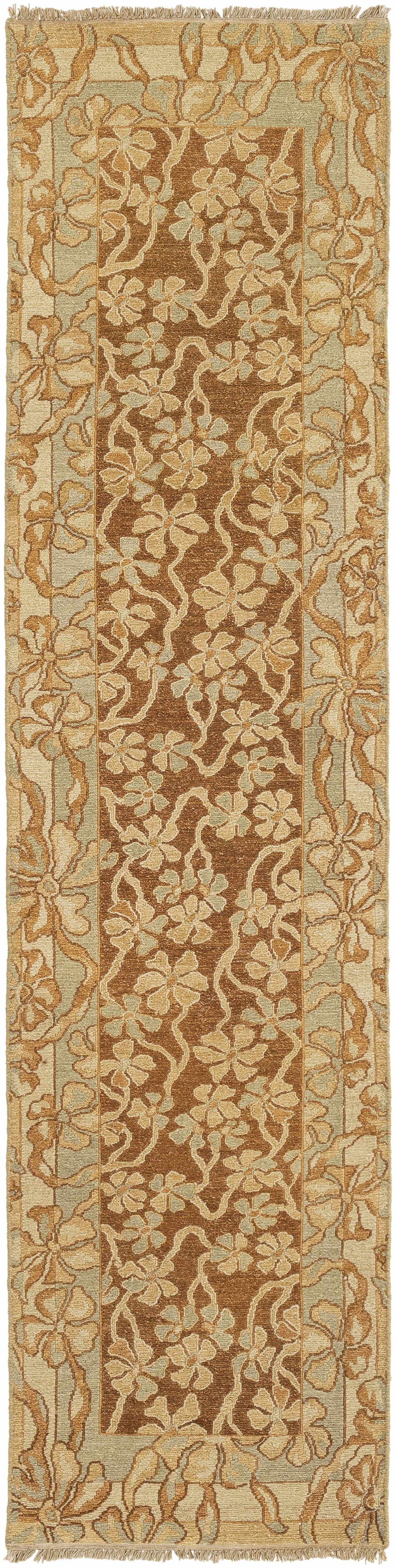 Bayberry Traditional Floral Design Brown Hand Knotted Area Rug