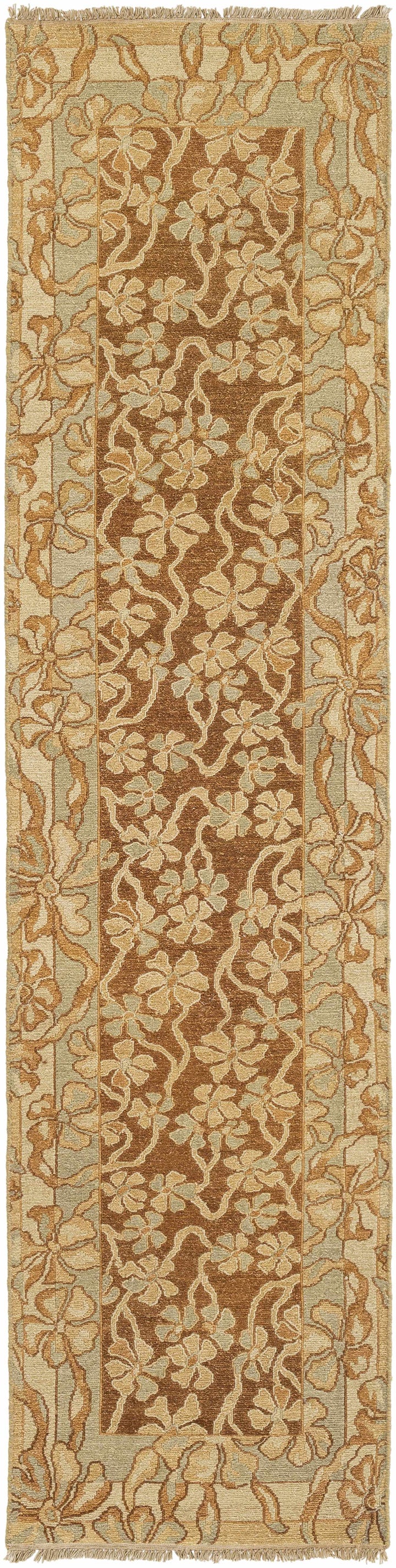 Bayberry Traditional Floral Design Brown Hand Knotted Area Rug
