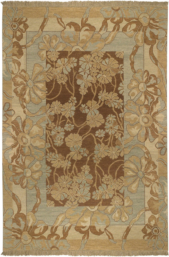 Bayberry Traditional Floral Design Brown Hand Knotted Area Rug