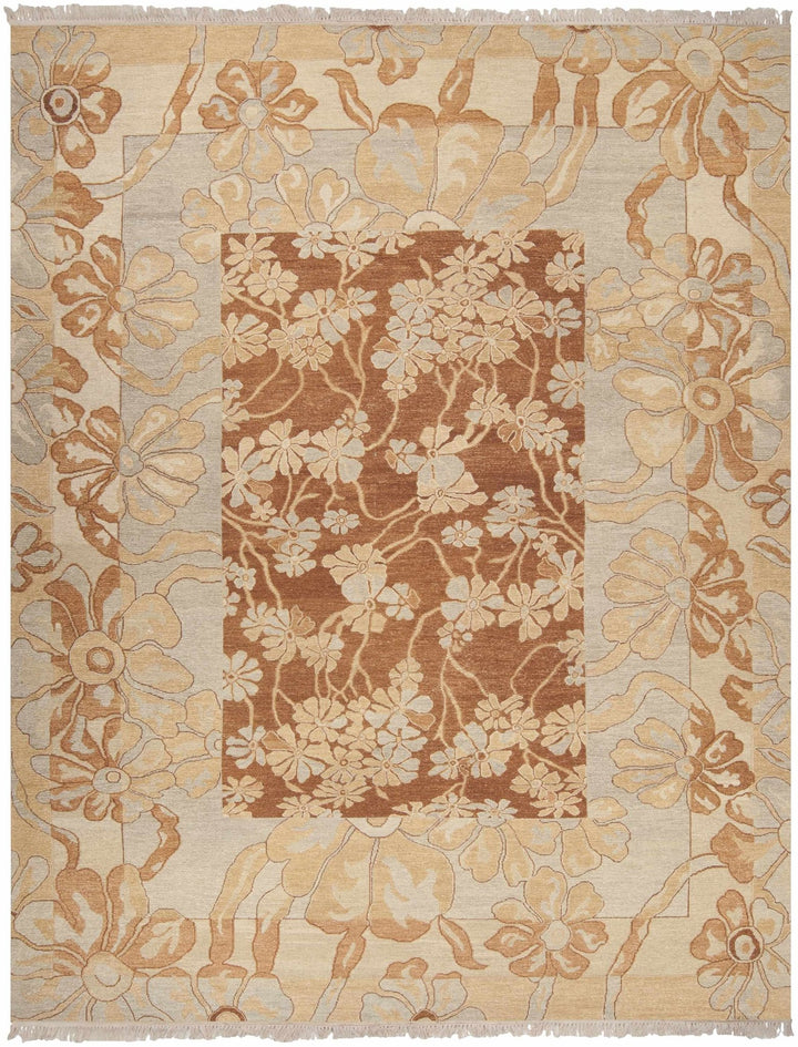 Bayberry Traditional Floral Design Brown Hand Knotted Area Rug - The Rug Decor