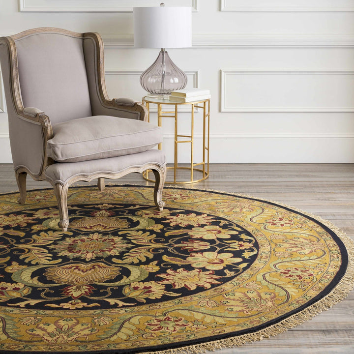 Bays Black And Olive Floral Design Hand Knotted Area Rug - The Rug Decor