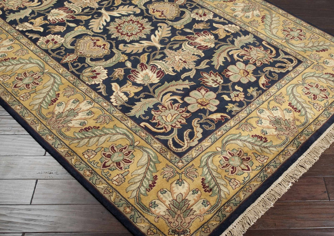 Bays Black And Olive Floral Design Hand Knotted Area Rug - The Rug Decor