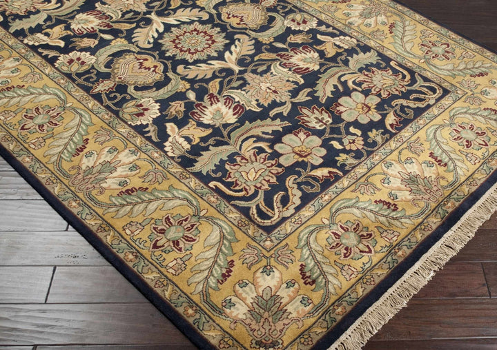 Bays Black And Olive Floral Design Hand Knotted Area Rug - The Rug Decor