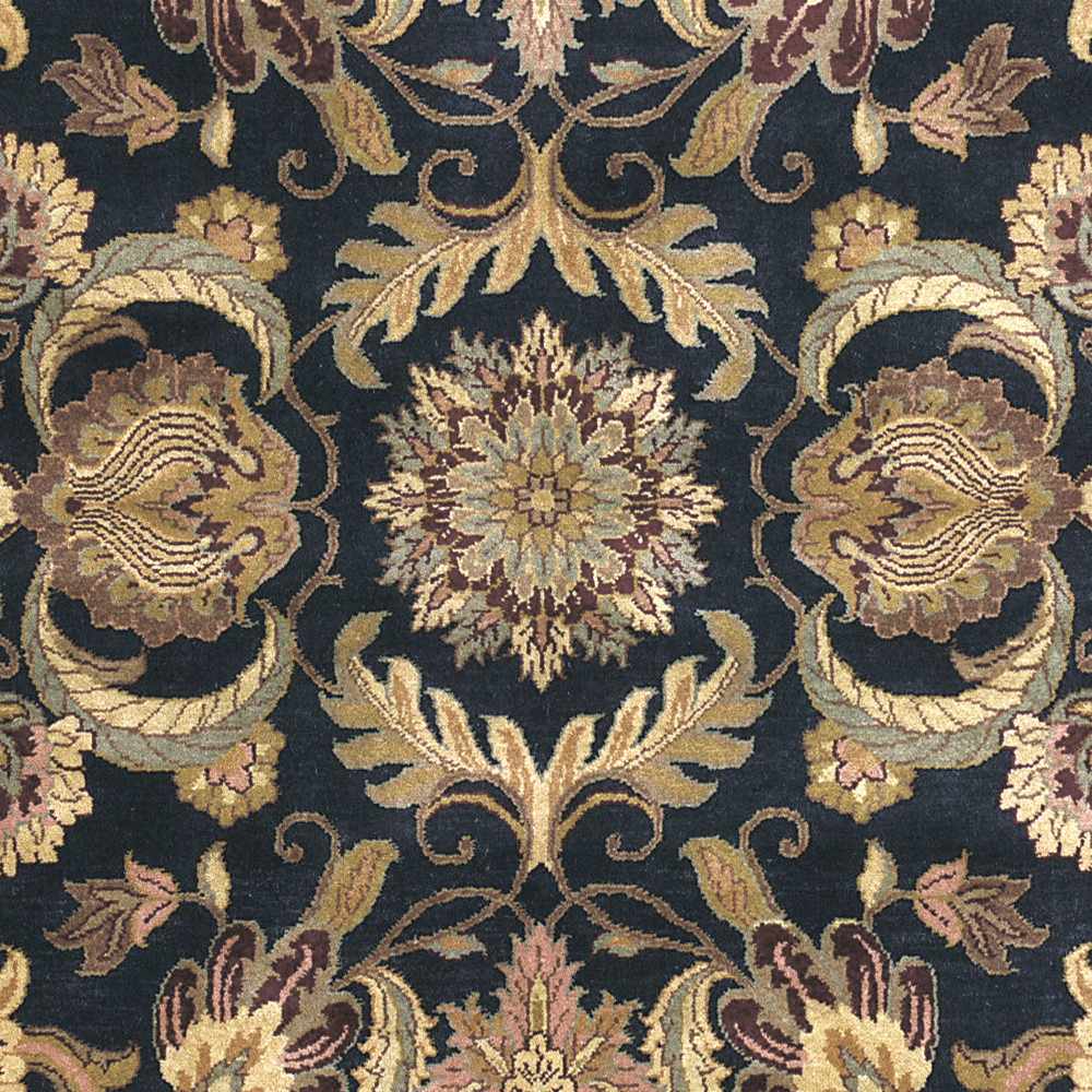 Bays Black And Olive Floral Design Hand Knotted Area Rug - The Rug Decor
