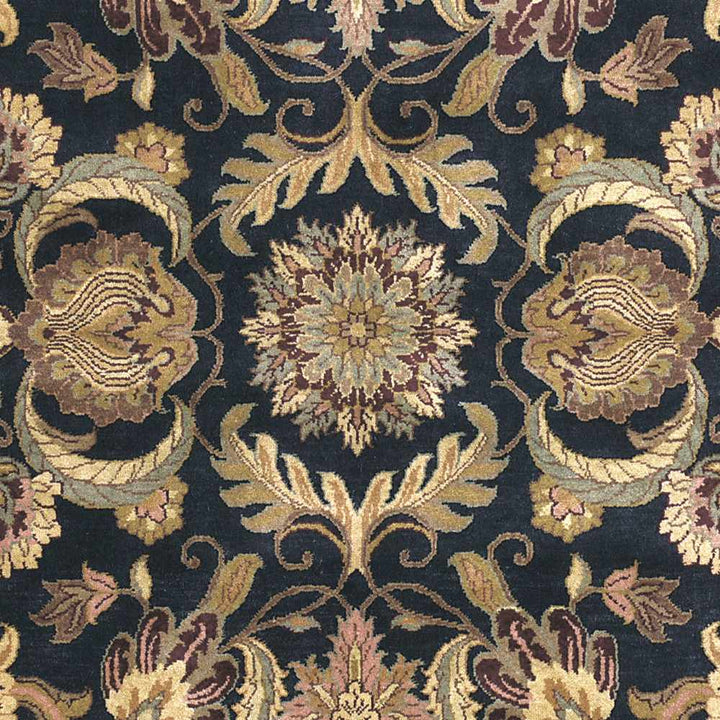 Bays Black And Olive Floral Design Hand Knotted Area Rug - The Rug Decor