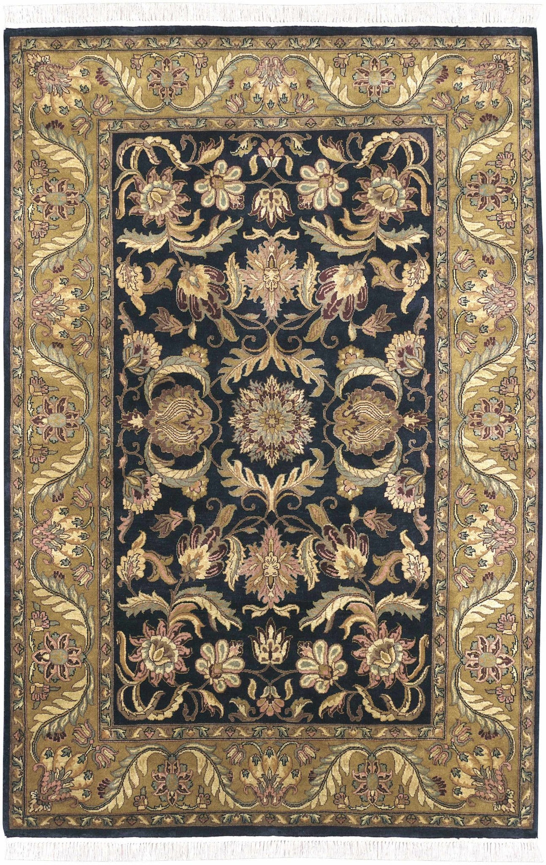 Bays Black And Olive Floral Design Hand Knotted Area Rug - The Rug Decor