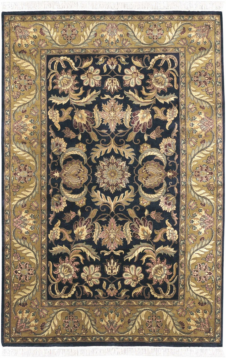 Bays Black And Olive Floral Design Hand Knotted Area Rug - The Rug Decor