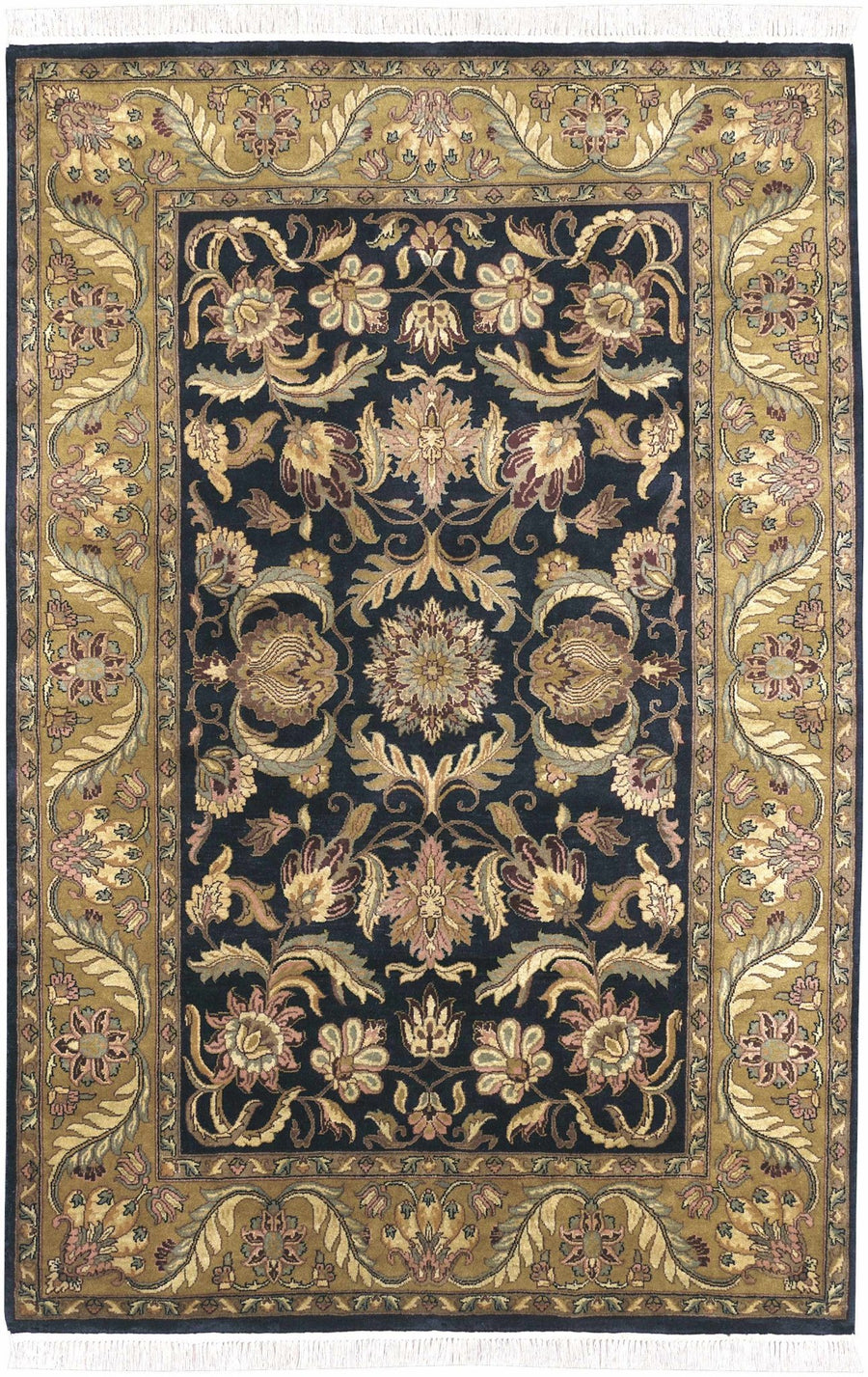 Bays Black And Olive Floral Design Hand Knotted Area Rug - The Rug Decor