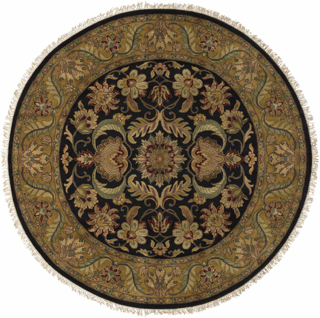 Bays Black And Olive Floral Design Hand Knotted Area Rug - The Rug Decor